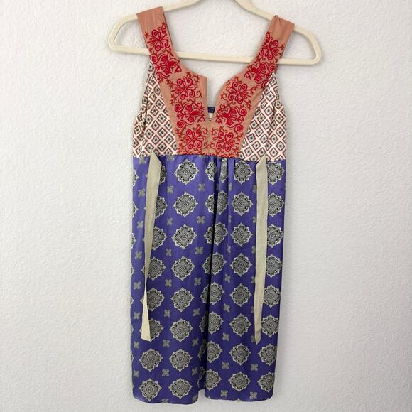 Anthro Odd Molly Womens Sleeveless Mini Dress Size XS 100% Silk Embroidered Boho - Picture 1 of 8